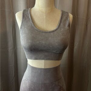 Women's Ribbed Gray two piece workout set